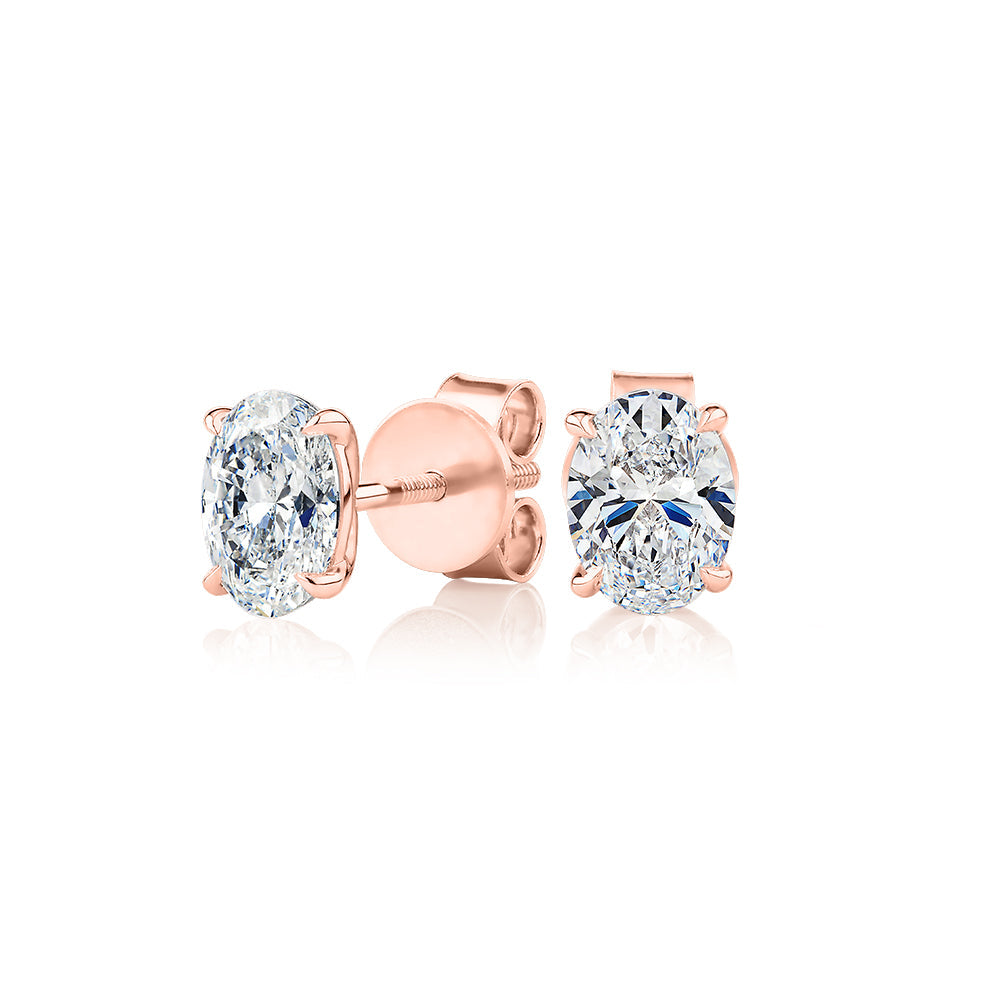 Premium Certified Laboratory Created Diamond, 1.40 carat TW oval stud earrings in 18 carat rose gold
