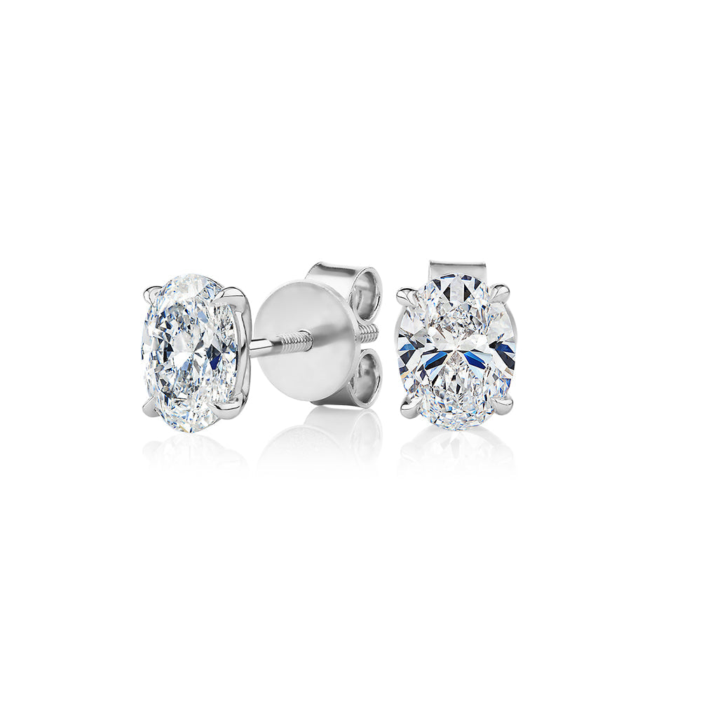 Premium Certified Lab-Grown Diamond, 1.40 carat TW oval stud earrings in 14 carat white gold