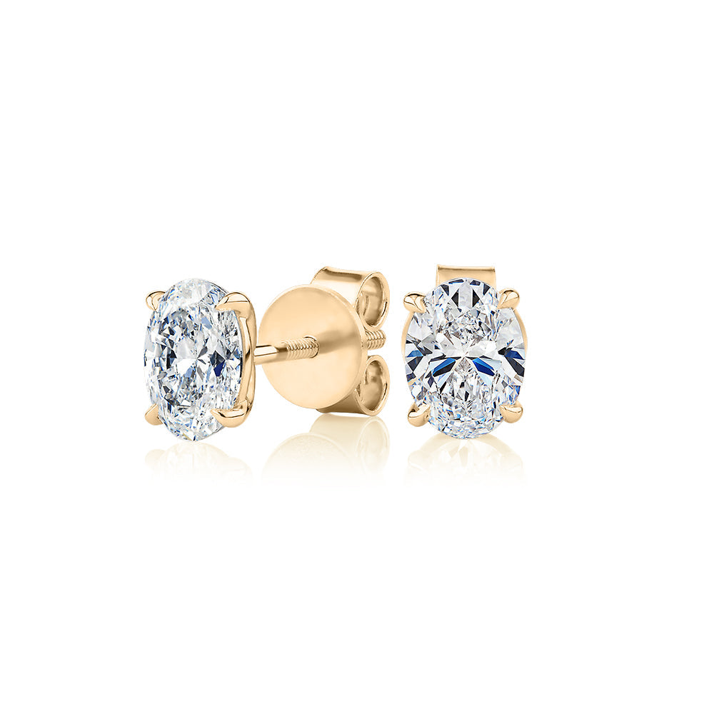 Premium Certified Laboratory Created Diamond, 1.40 carat TW oval stud earrings in 18 carat yellow gold