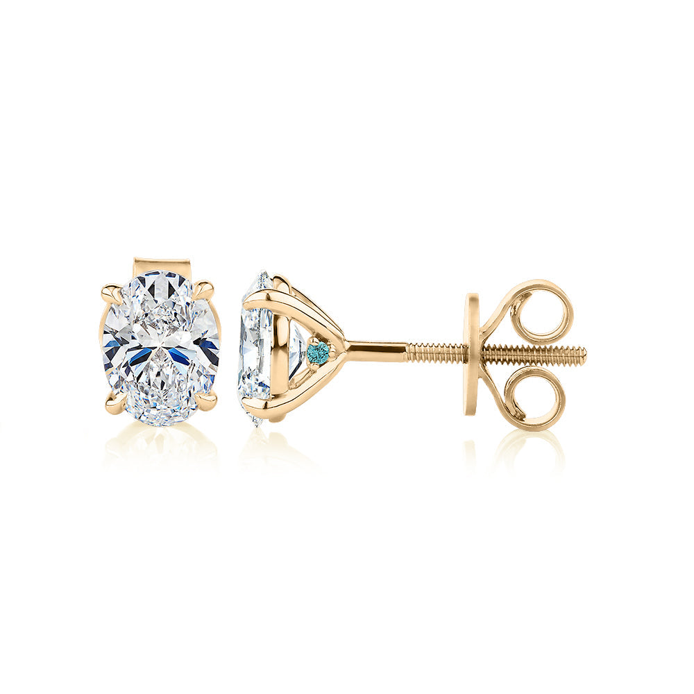 Premium Certified Laboratory Created Diamond, 1.40 carat TW oval stud earrings in 18 carat yellow gold