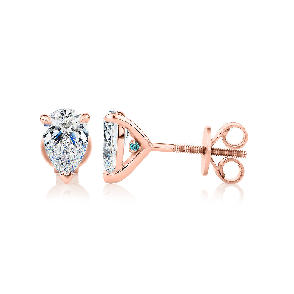 Premium Certified Lab-Grown Diamond, 1.40 carat TW pear stud earrings in 14 carat rose gold