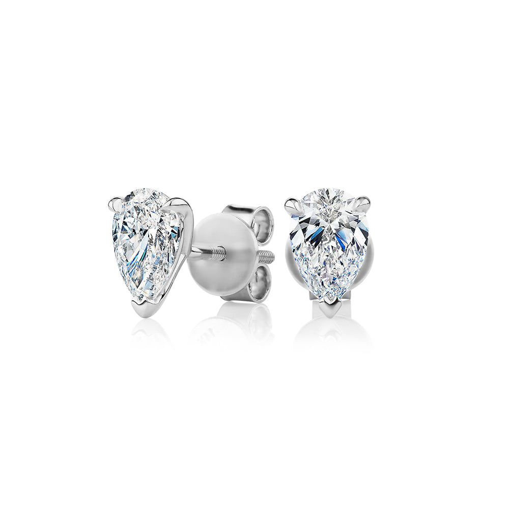 Premium Certified Lab-Grown Diamond, 1.40 carat TW pear stud earrings in 18 carat white gold