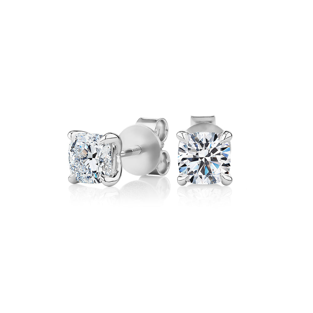 Premium Certified Lab-Grown Diamond, 1.40 carat TW cushion stud earrings in 14 carat white gold