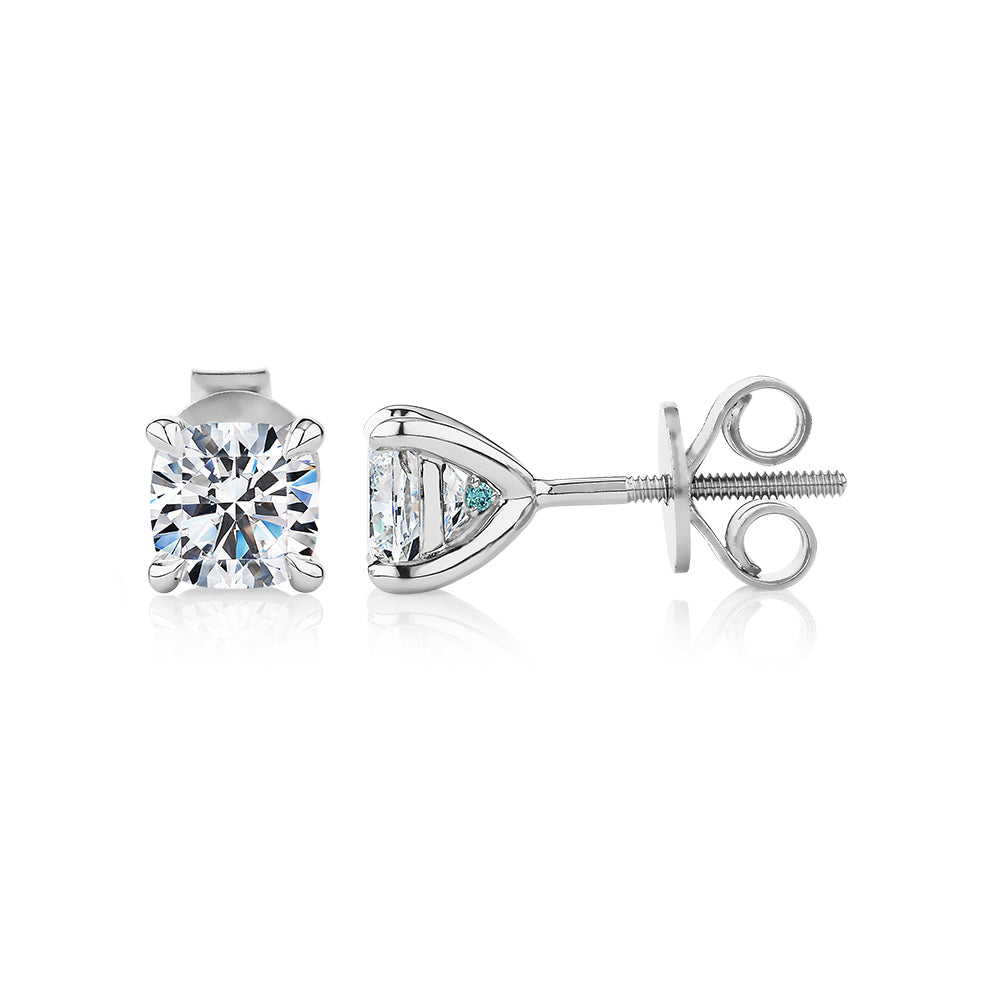 Premium Certified Lab-Grown Diamond, 1.40 carat TW cushion stud earrings in 14 carat white gold