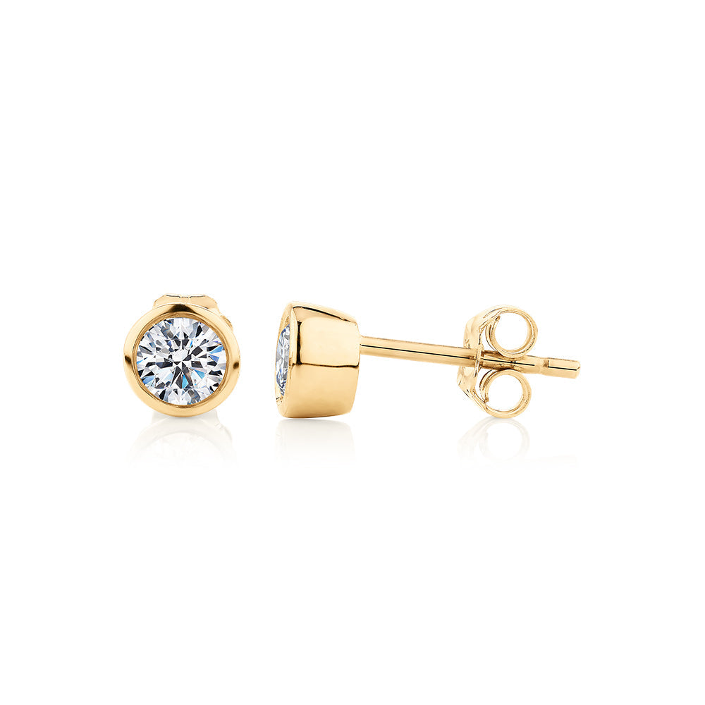 Premium Lab-Grown Diamond, 0.50 carat TW round brilliant stud earrings in 10 carat yellow gold