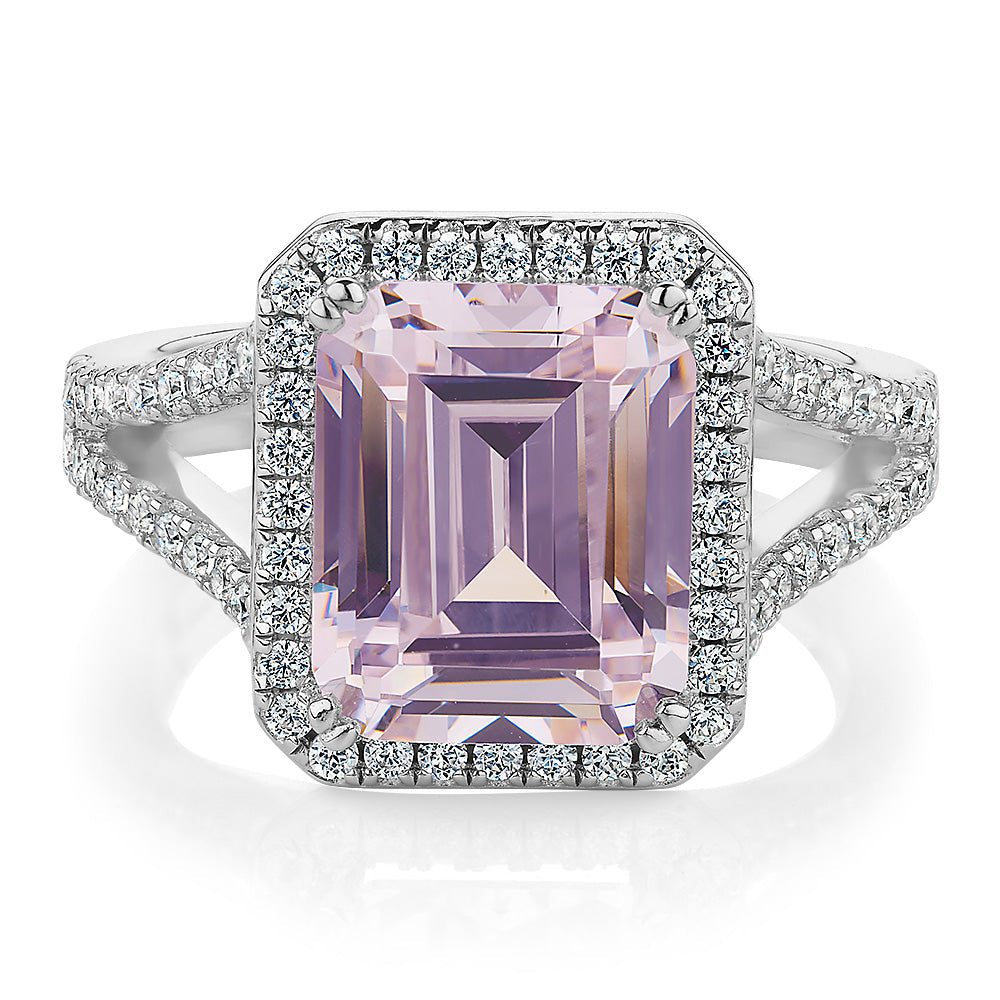 Dress ring with 5.69 carats* of diamond simulants in sterling silver