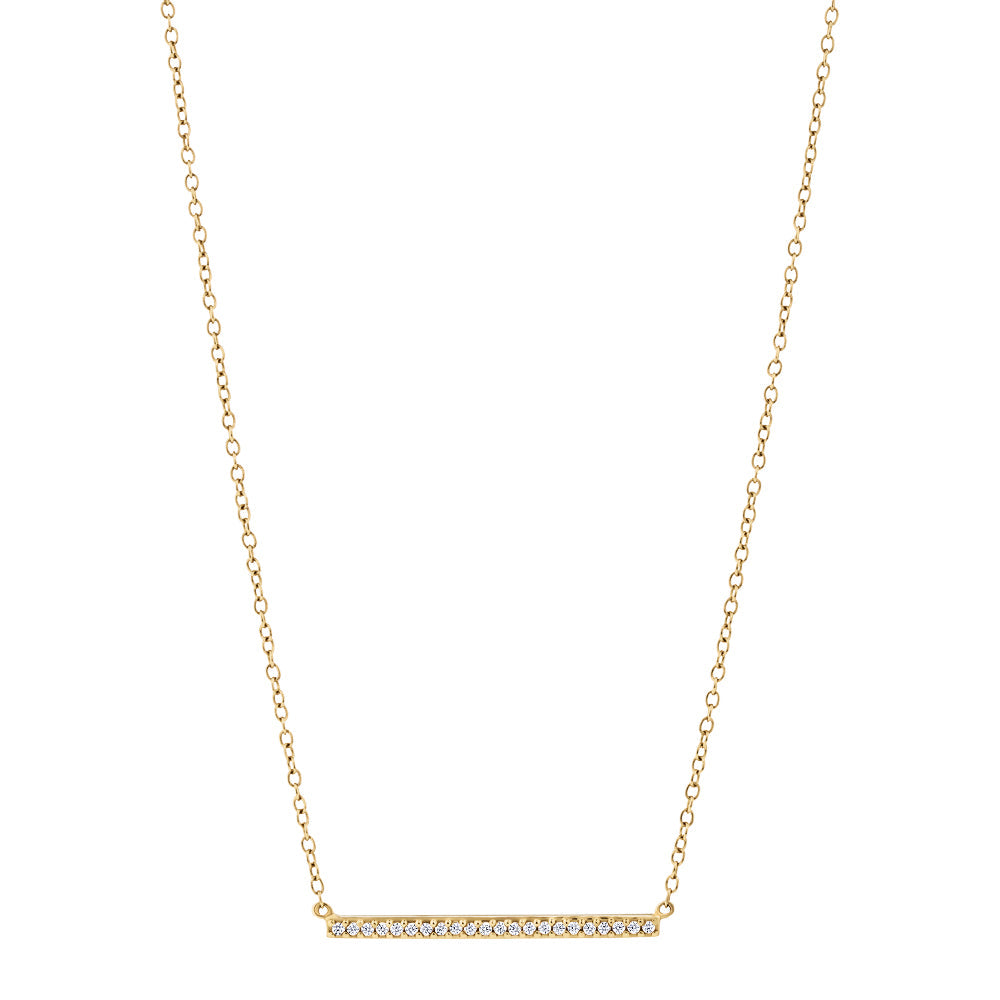 Round Brilliant Signature Simulant bar necklace in 18 carat yellow gold vermeil