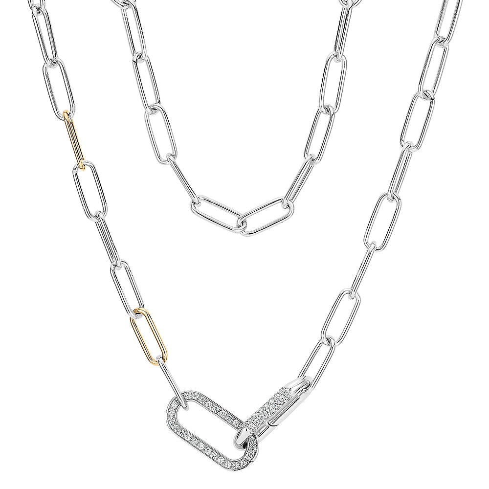 Necklace with 0.72 carats* of Round Brilliant diamond simulants in 10 carat yellow gold and sterling silver