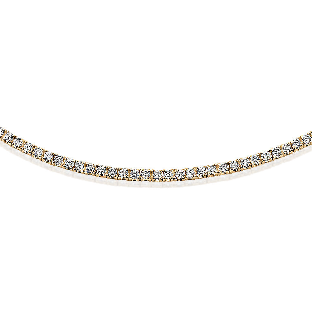 Round Brilliant tennis necklace with 5.52 carats* of diamond simulants in 10 carat yellow gold