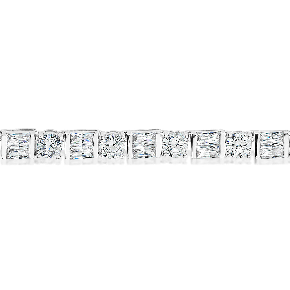 Round Brilliant and Baguette tennis necklace with 22 carats* of diamond simulants in 10 carat white gold