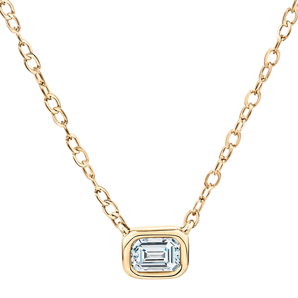Lab-Grown Diamond, 0.08 carat emerald cut solitaire necklace in 10 carat yellow gold