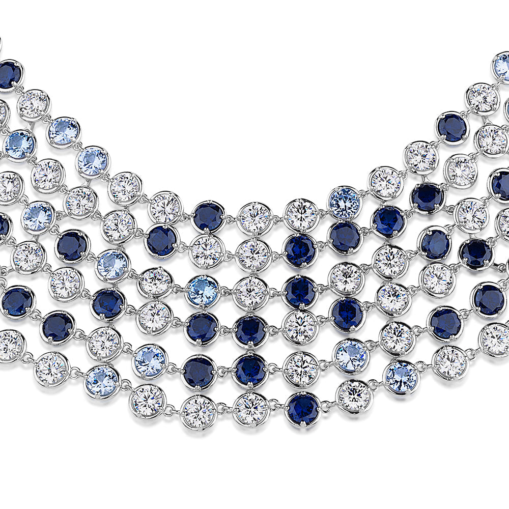 Statement necklace with aqua and sapphire simulants and 102.12 carats* of diamond simulants in sterling silver