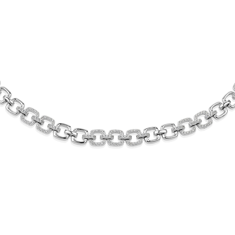Statement necklace with 1.40 carats* of diamond simulants in sterling silver