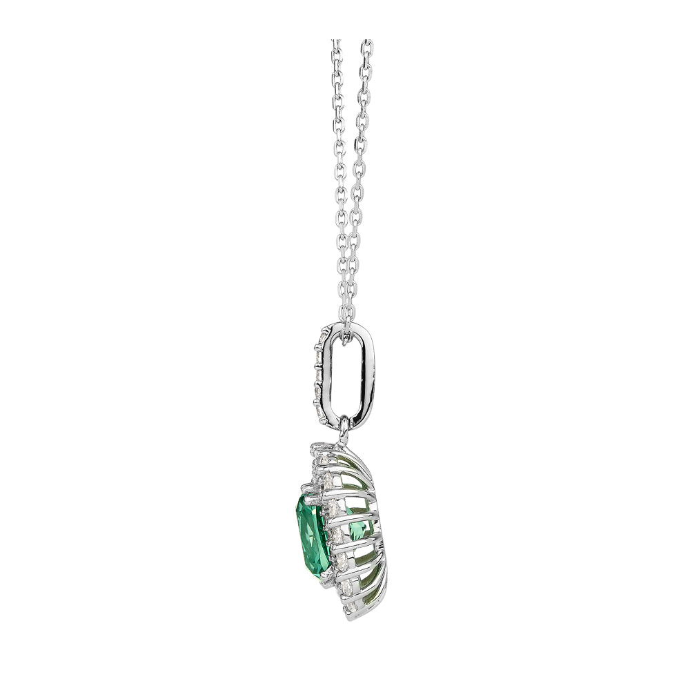 Halo necklace with ocean green simulant and 0.67 carats* of diamond simulants in sterling silver
