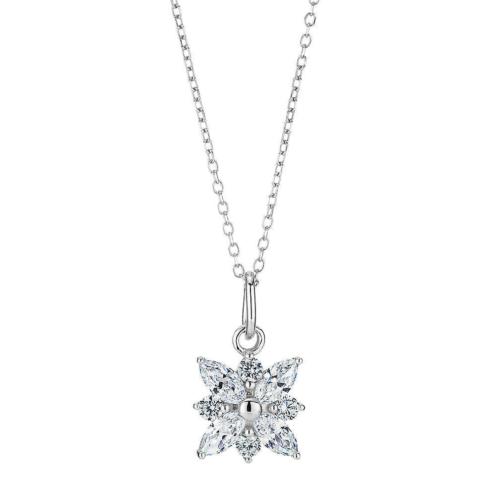 Fancy pendant with 0.68 carats* of diamond simulants in 10 carat white gold
