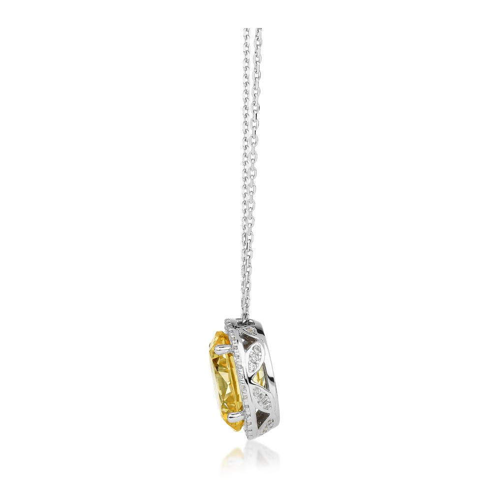 Oval and Round Brilliant Halo necklace with 5.32 carats* of diamond simulants in sterling silver