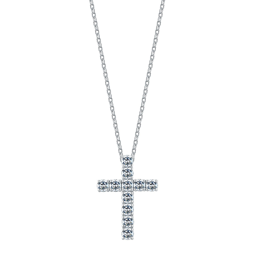 Cross pendant with 1.21 carats* of diamond simulants in 10 carat white gold