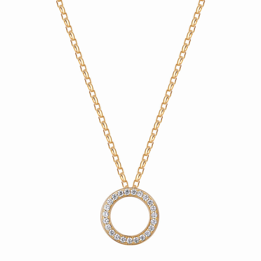 Circle pendant with 0.69 carats* of diamond simulants in 10 carat yellow gold