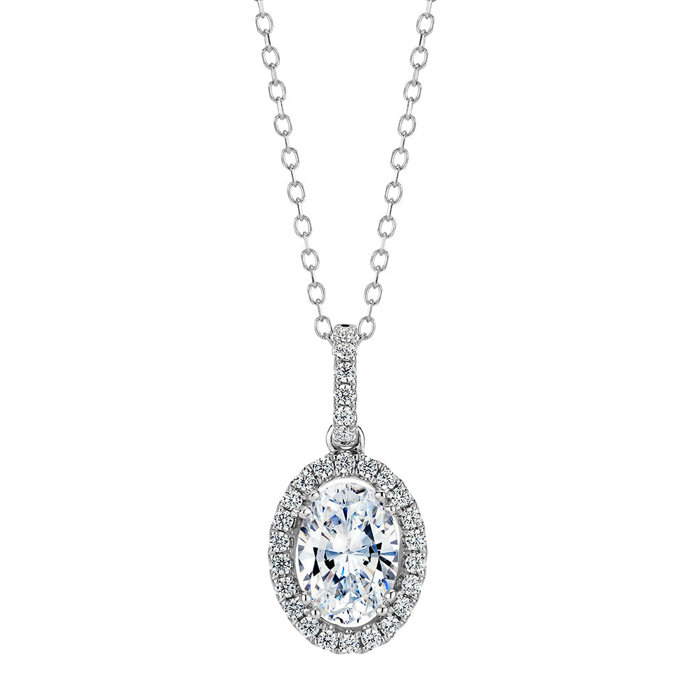 Halo pendant with 0.9 carats* of diamond simulants in 10 carat white gold