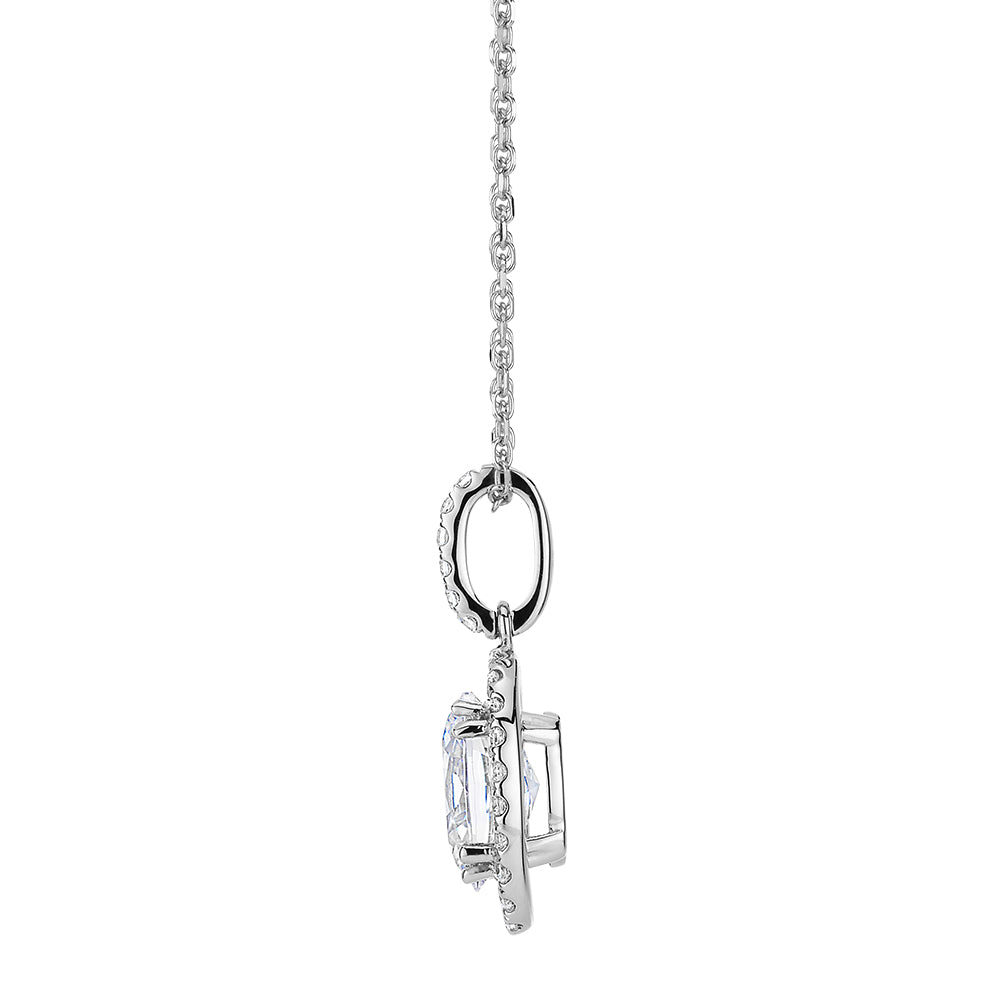 Halo pendant with 0.9 carats* of diamond simulants in 10 carat white gold
