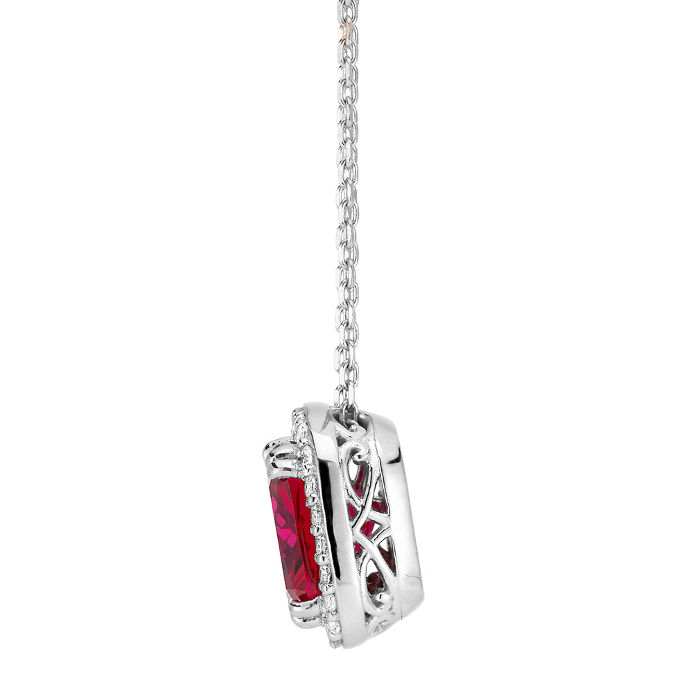 Ruby Simulant Halo necklace with ruby simulant and 0.25 carats* of diamond simulants ...