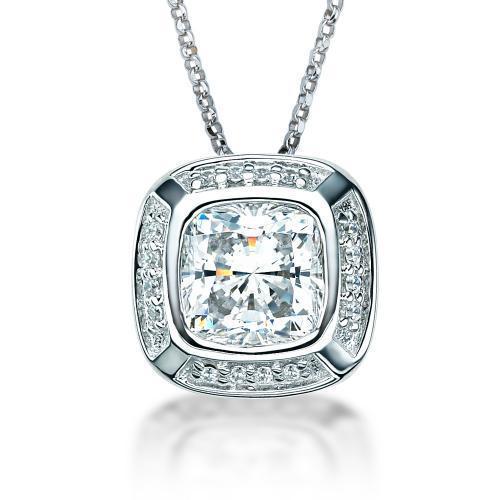 Cushion Cut and Round Brilliant Pendant in White Gold