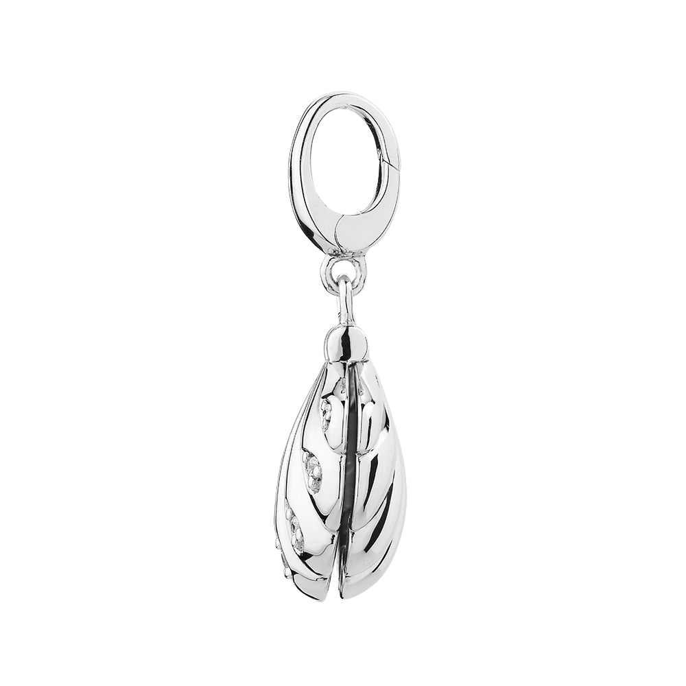 Round Brilliant charm pendant with  diamond simulants and cultured freshwater pearl in sterling silver