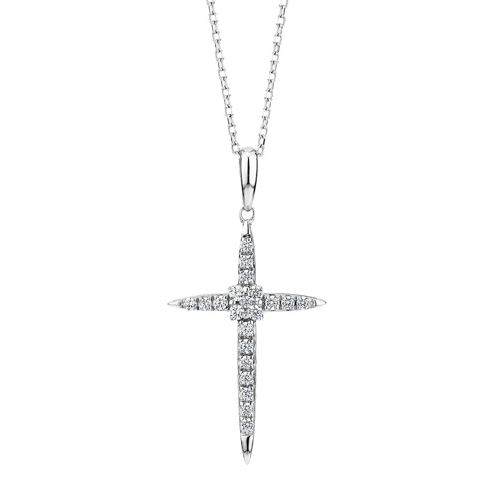 Cross pendant with diamond simulants in 10 carat white gold