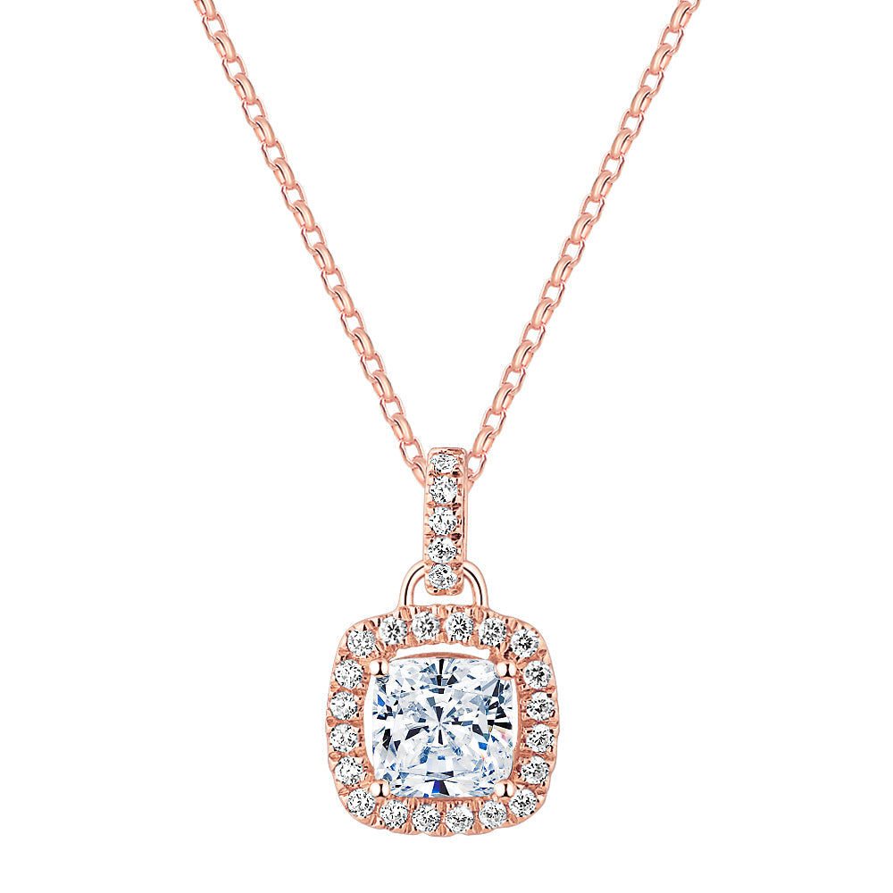 Halo pendant with 1.85 carats* of diamond simulants in 10 carat rose gold