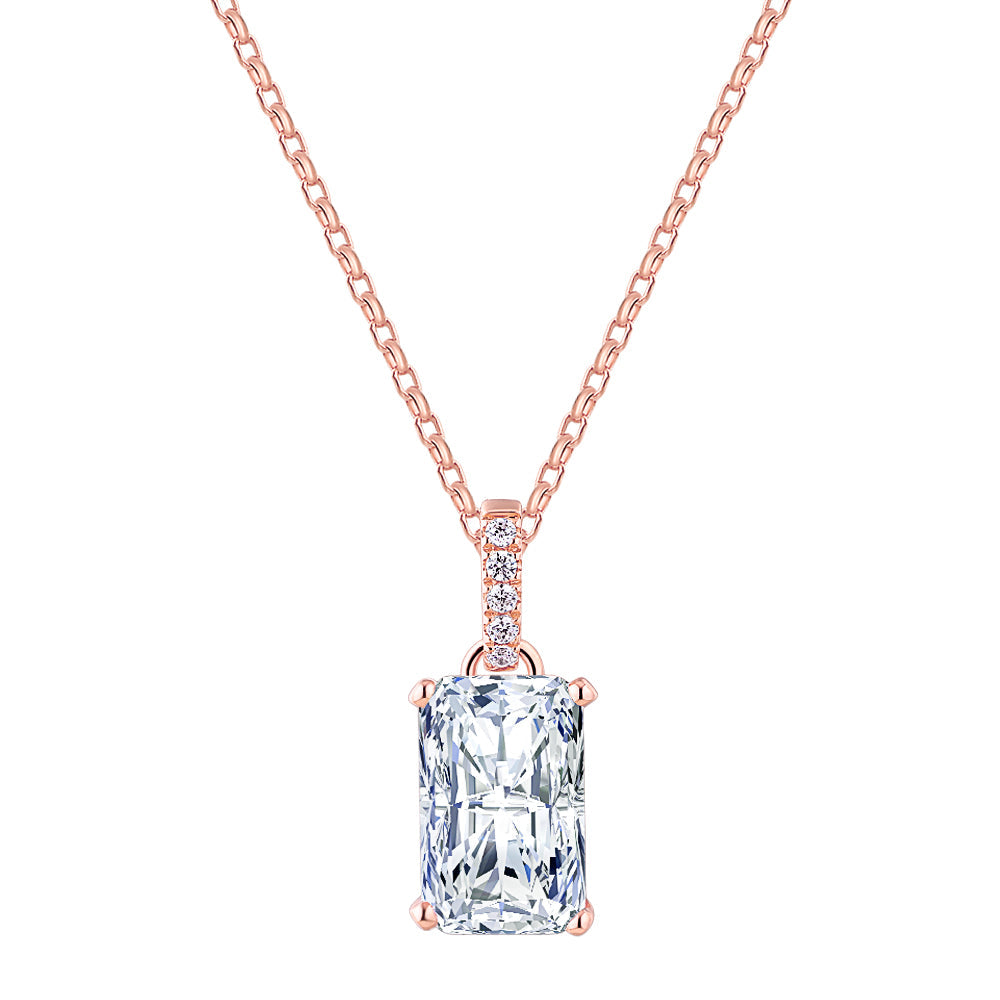 Radiant solitaire pendant with 3.49 carat* diamond simulant in 10 carat rose gold