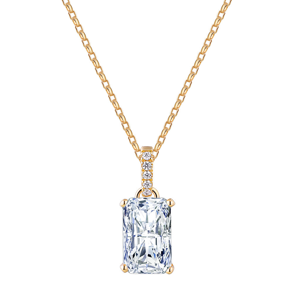 Radiant solitaire pendant with 3.49 carat* diamond simulant in 10 carat yellow gold