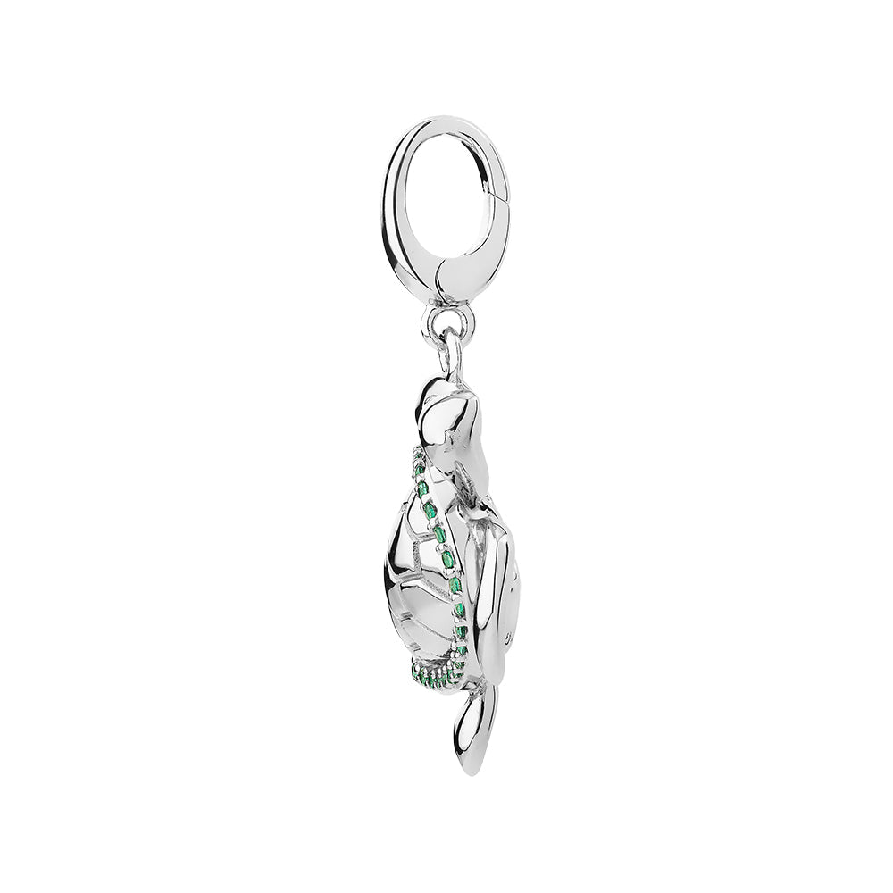 Charm pendant with emerald simulants in sterling silver