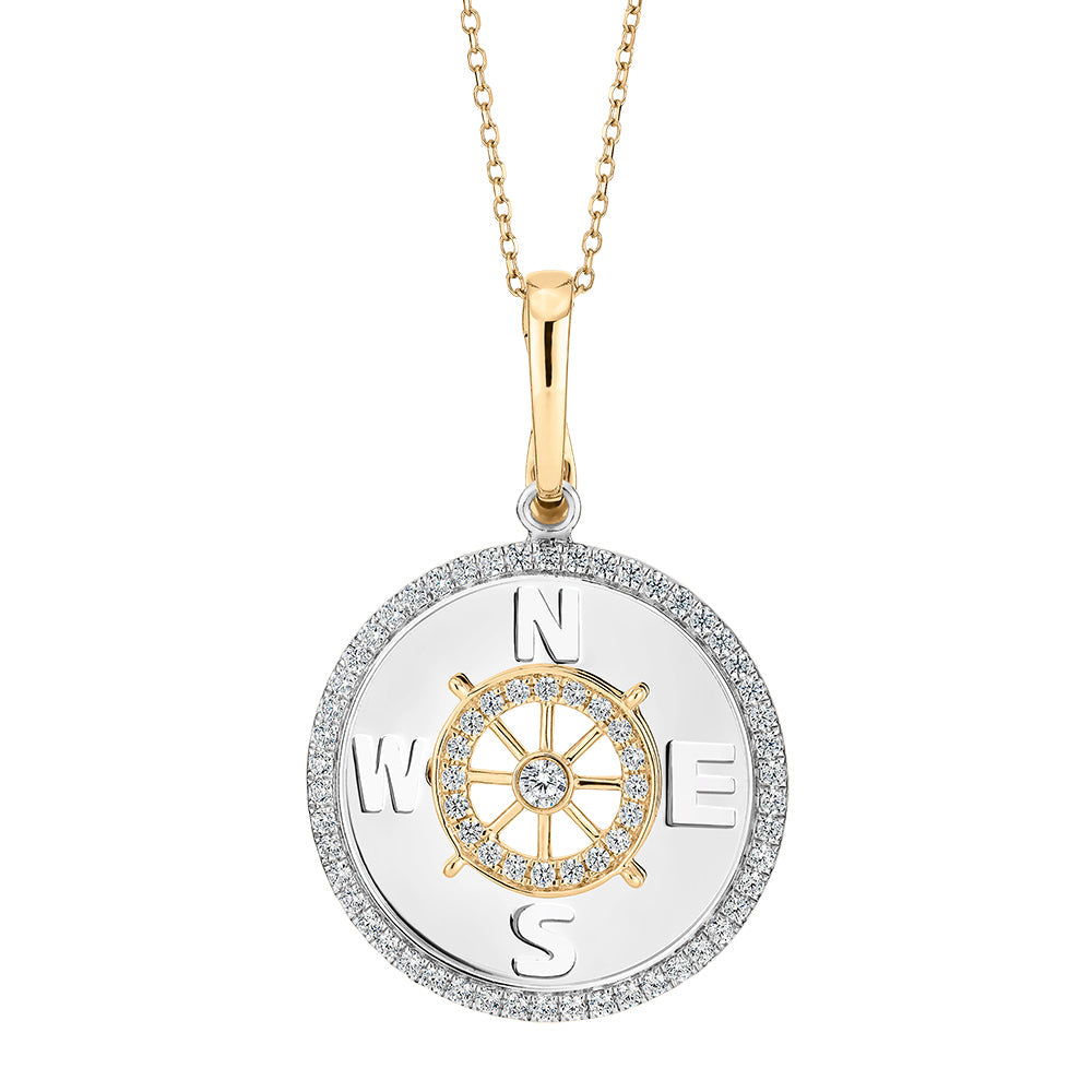 Fancy pendant with 0.36 carats* of diamond simulants in 10 carat yellow gold and sterling silver