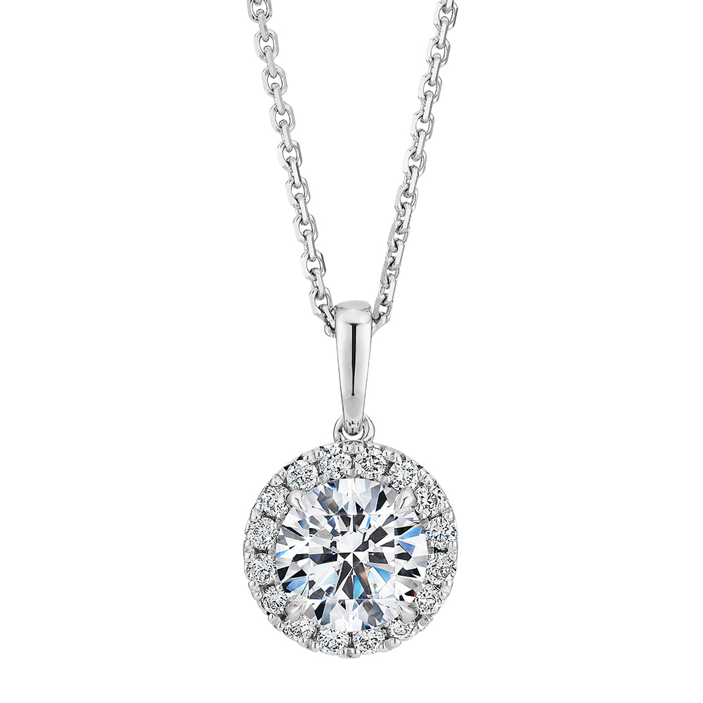 Premium Certified Lab-Grown Diamond, 1.19 carat TW round brilliant halo pendant in 14 carat white gold