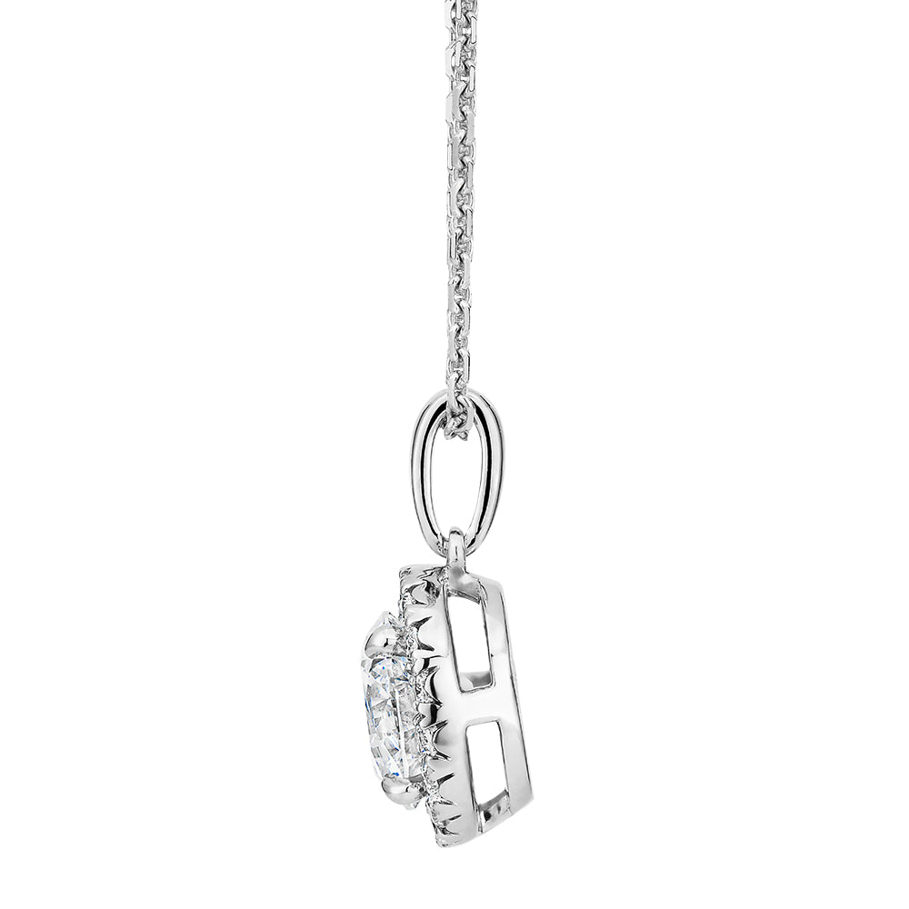 Premium Certified Lab-Grown Diamond, 1.19 carat TW round brilliant halo pendant in 14 carat white gold