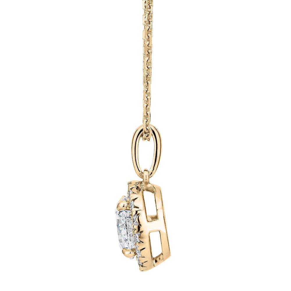 Premium Certified Lab-Grown Diamond, 1.19 carat TW round brilliant halo pendant in 18 carat yellow gold