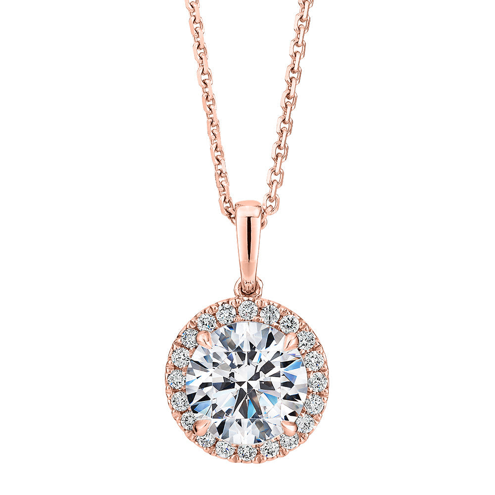 Premium Certified Lab-Grown Diamond, 1.66 carat TW round brilliant halo pendant in 14 carat rose gold