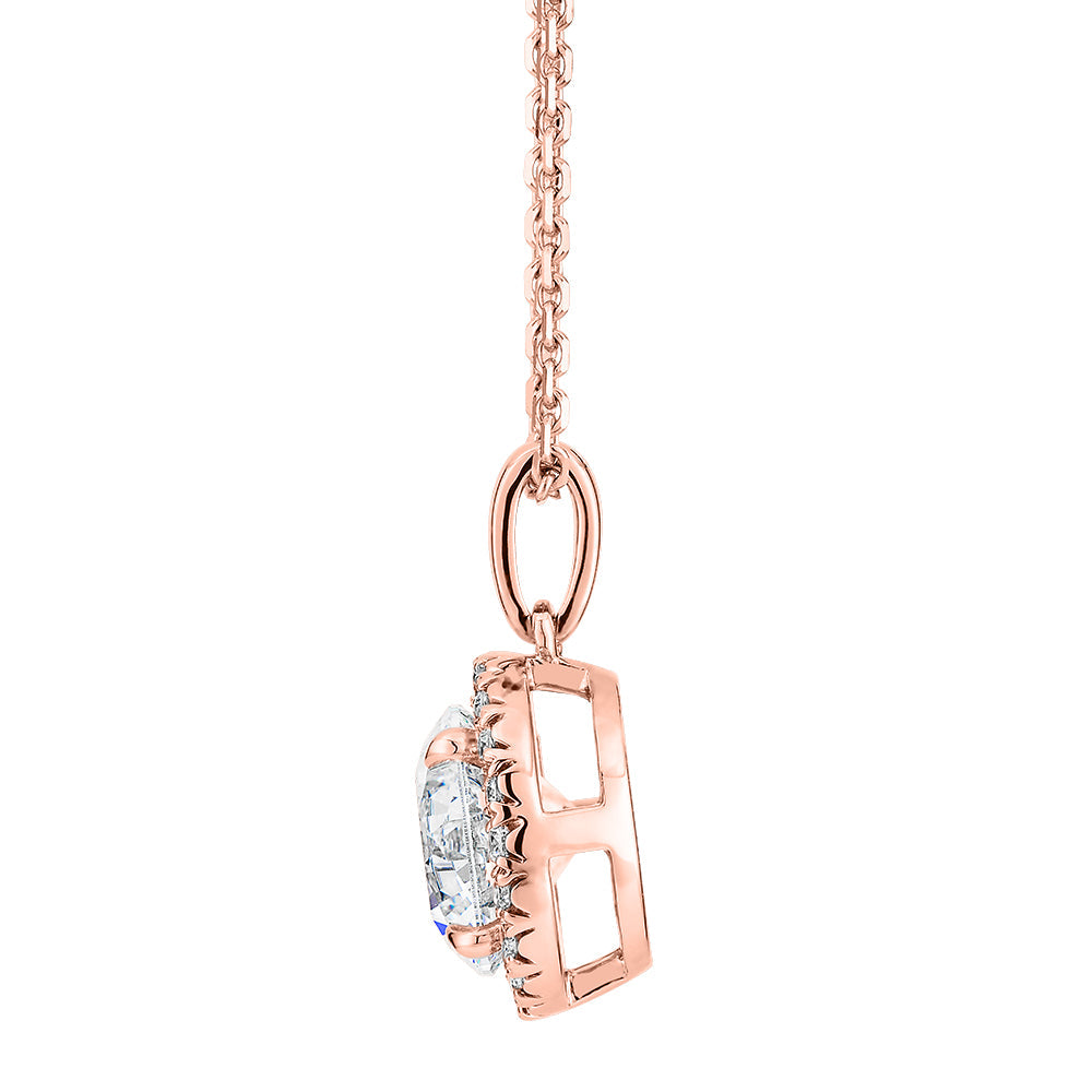 Premium Certified Lab-Grown Diamond, 1.66 carat TW round brilliant halo pendant in 14 carat rose gold
