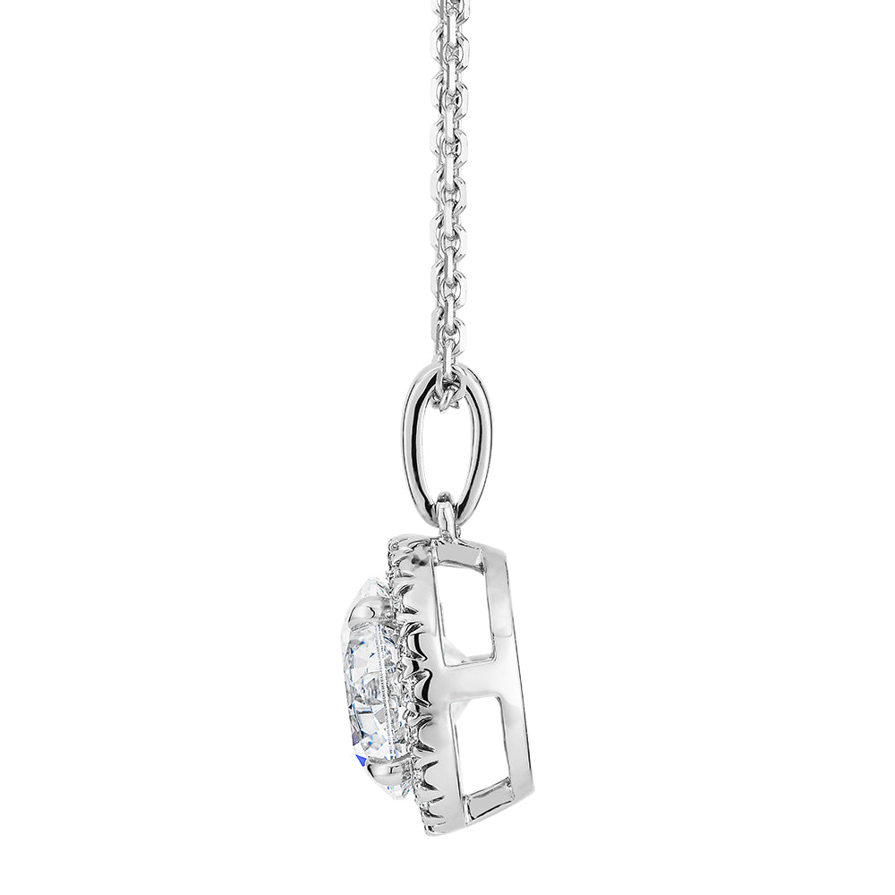 Premium Certified Lab-Grown Diamond, 1.66 carat TW round brilliant halo pendant in 18 carat white gold