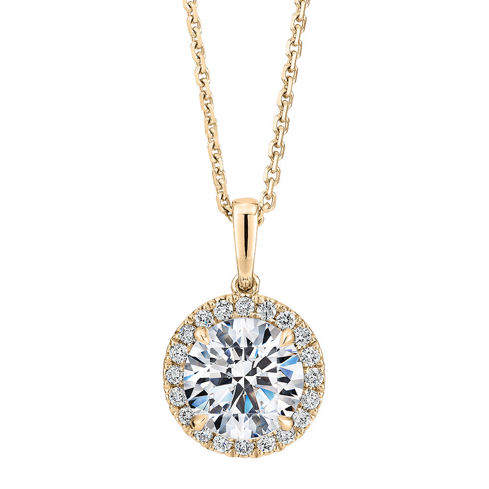 Premium Certified Lab-Grown Diamond, 1.66 carat TW round brilliant halo pendant in 14 carat yellow gold