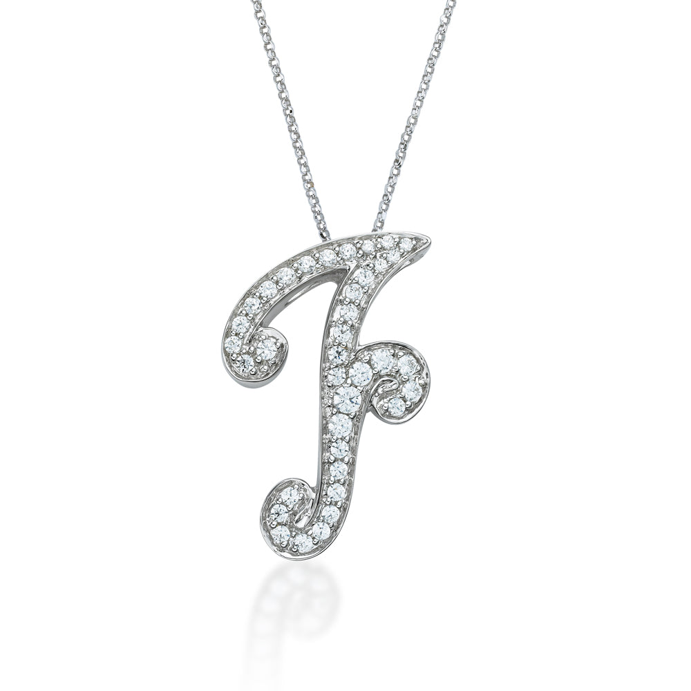 Fancy initial pendant in sterling silver letter 'F'