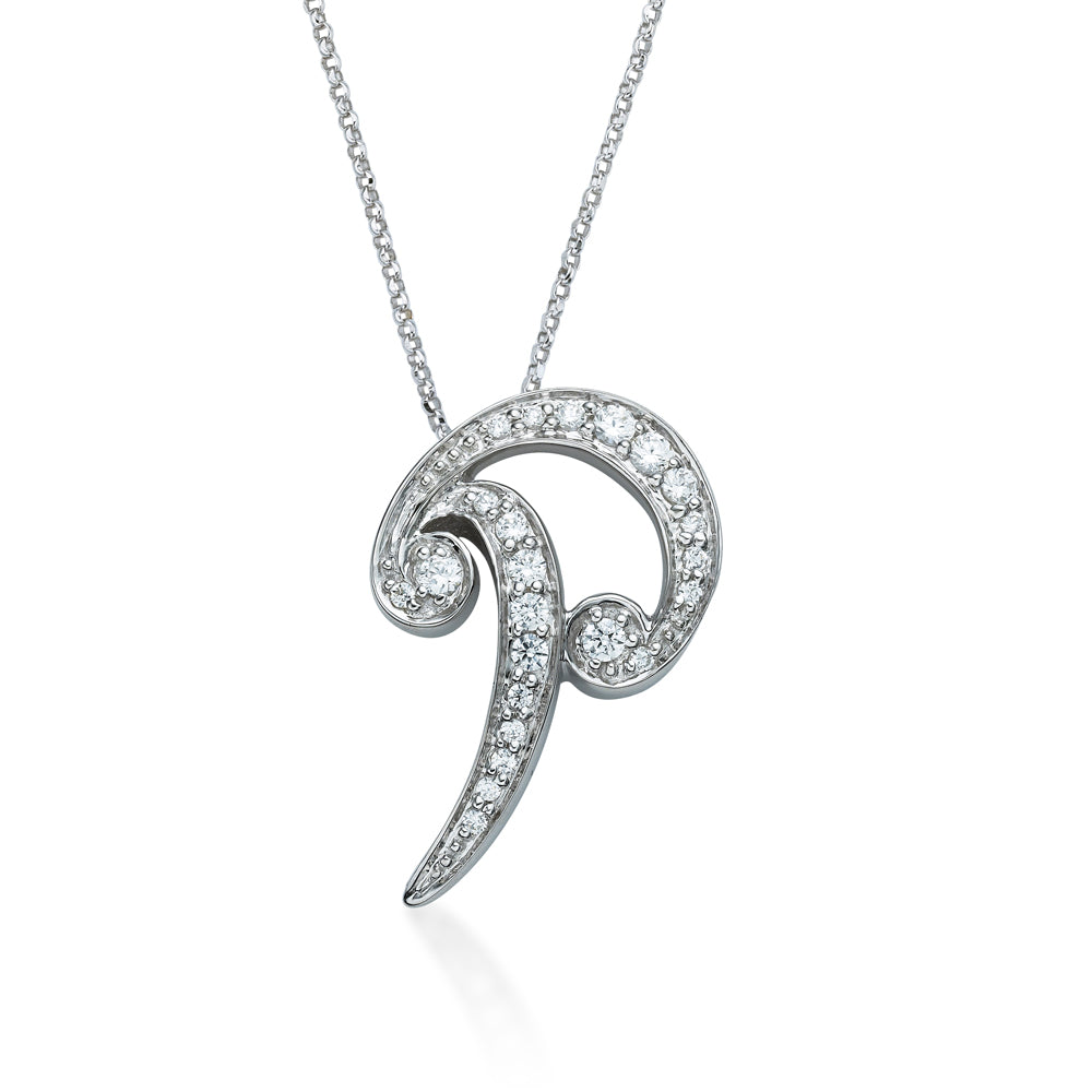 Fancy initial pendant in sterling silver letter 'P'