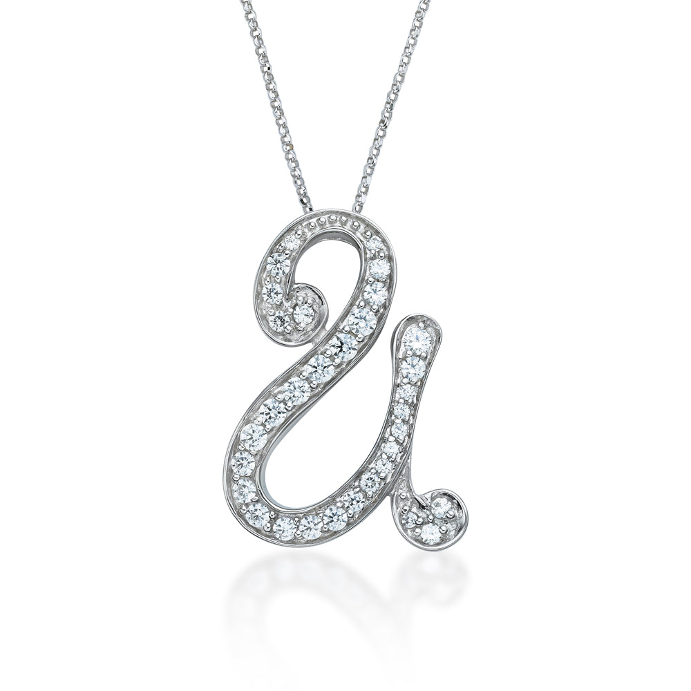 Fancy initial pendant in sterling silver letter 'U'
