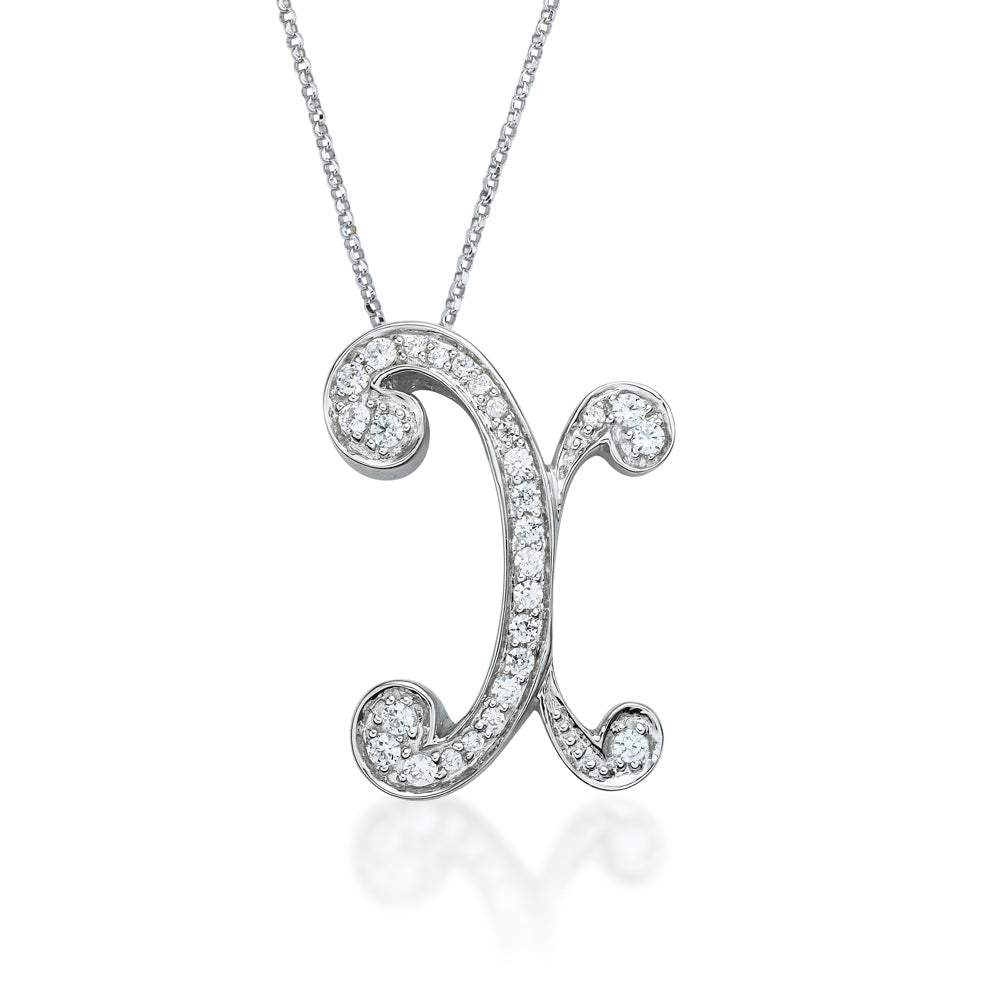 Fancy initial pendant in sterling silver letter 'X'