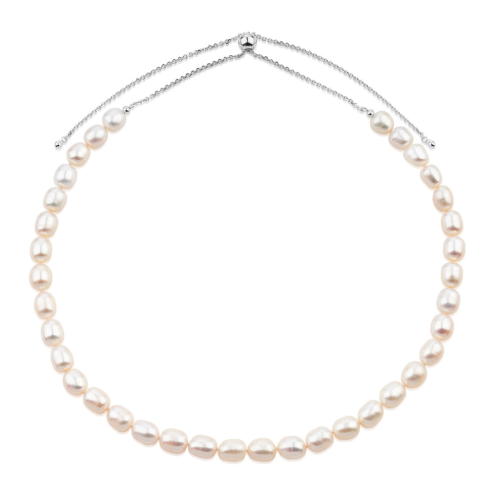 Cultured freshwater pearl slider necklace in sterling silver