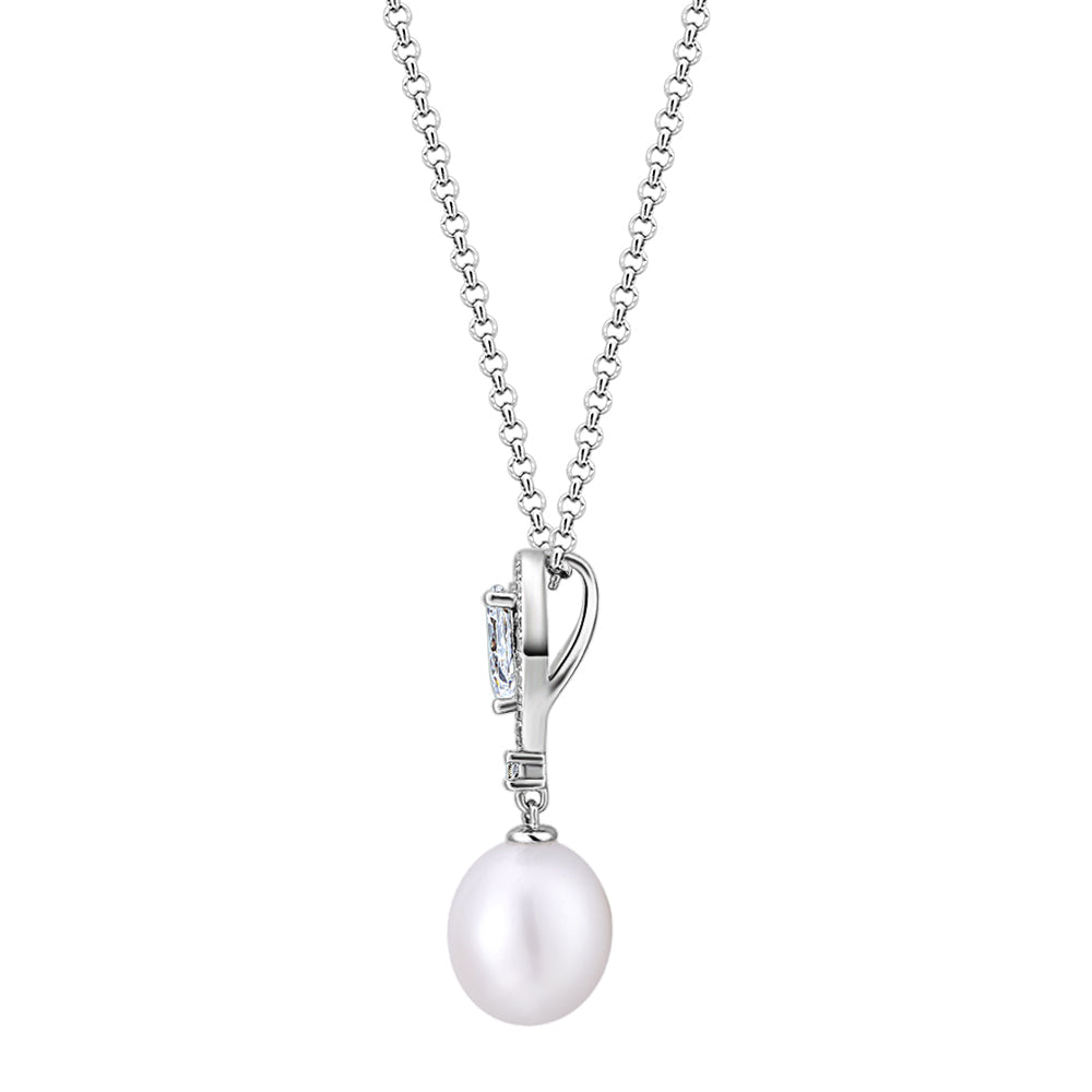 Cultured freshwater pearl drop necklace in sterling silver