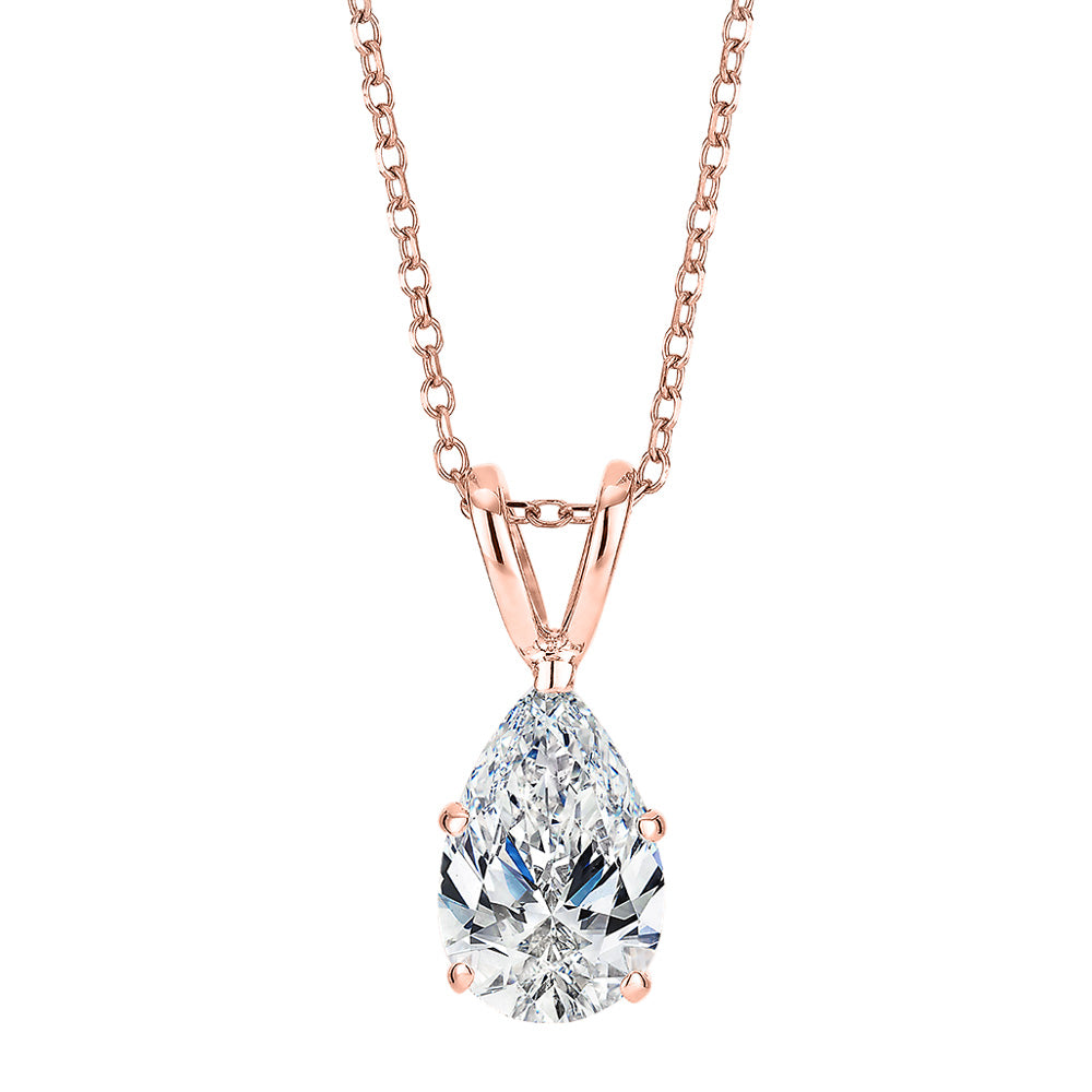 Pear solitaire pendant with 1 carat* diamond simulant in 10 carat rose gold