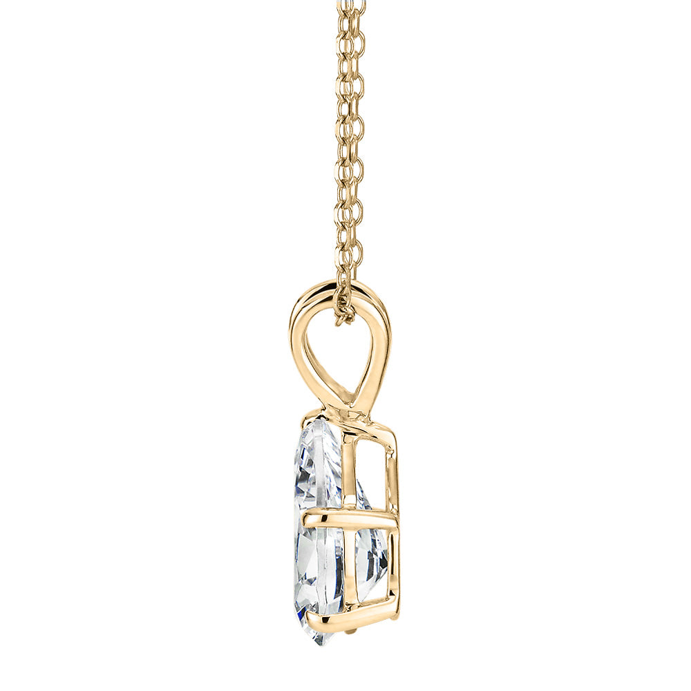 Pear solitaire pendant with 1 carat* diamond simulant in 10 carat yellow gold