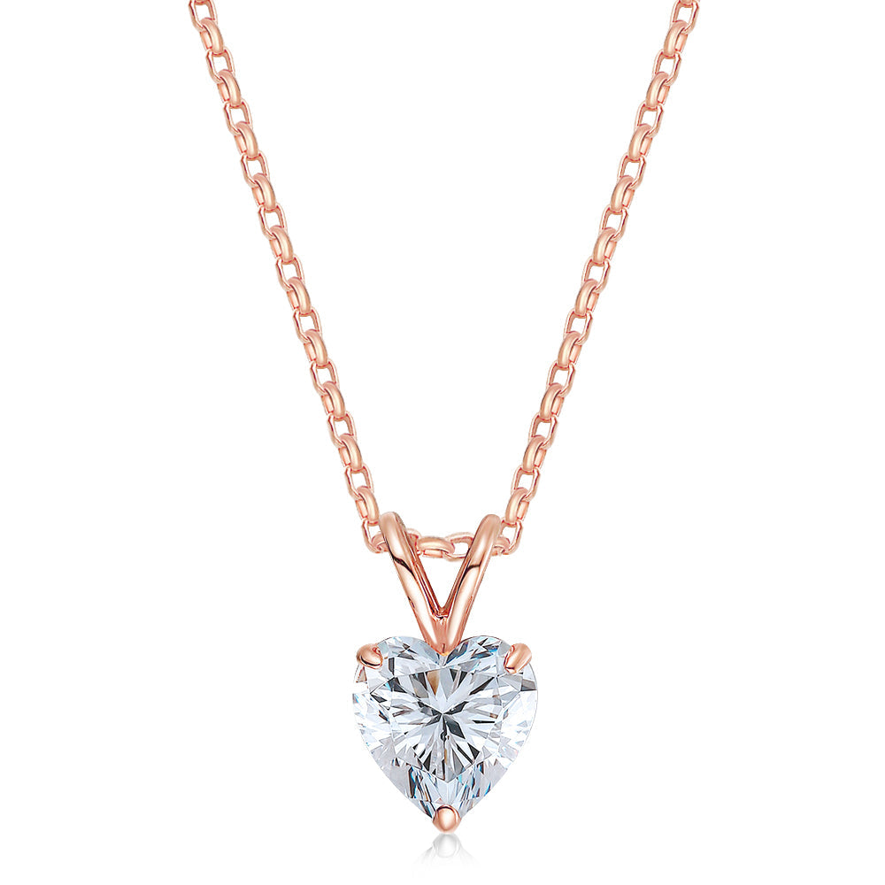 Heart solitaire pendant with 2 carat* diamond simulant in 10 carat rose gold