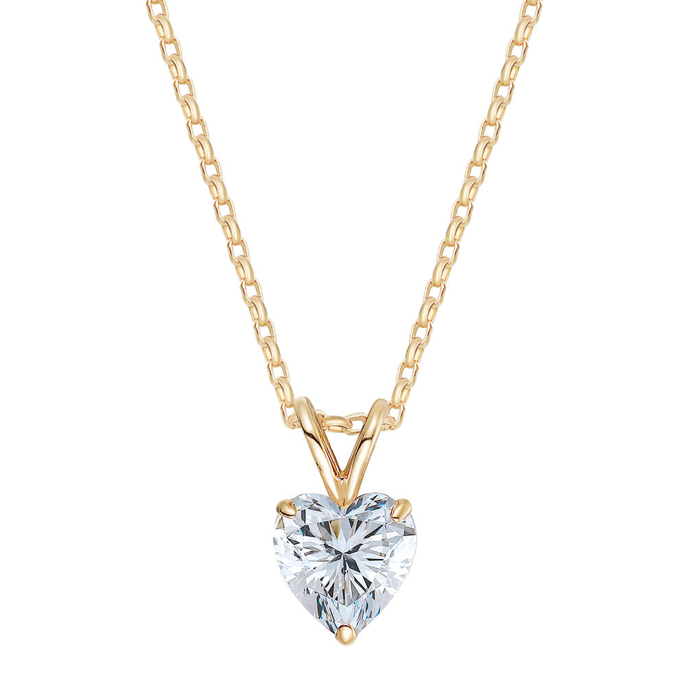 Heart solitaire pendant with 2 carat* diamond simulant in 10 carat yellow gold